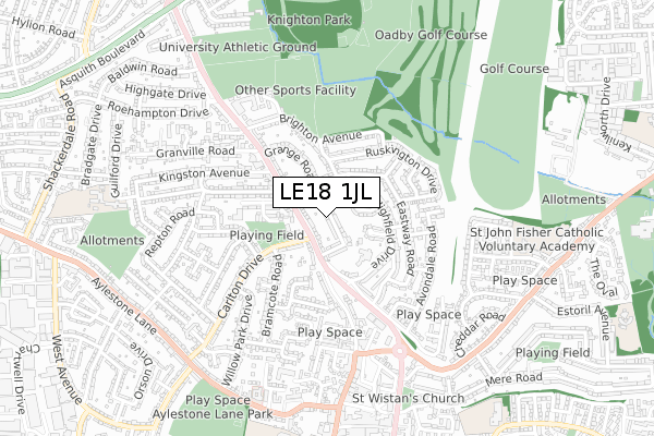 LE18 1JL map - small scale - OS Open Zoomstack (Ordnance Survey)