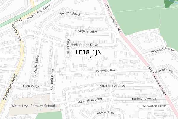 LE18 1JN map - large scale - OS Open Zoomstack (Ordnance Survey)