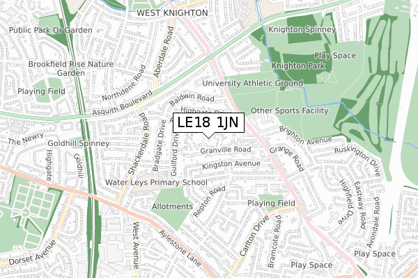 LE18 1JN map - small scale - OS Open Zoomstack (Ordnance Survey)