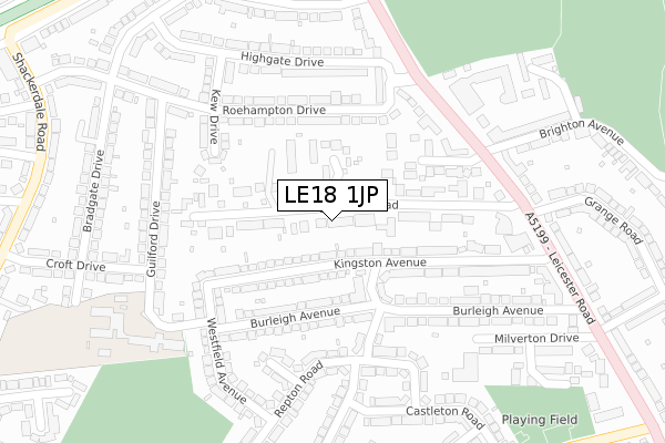 LE18 1JP map - large scale - OS Open Zoomstack (Ordnance Survey)