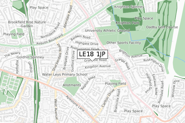 LE18 1JP map - small scale - OS Open Zoomstack (Ordnance Survey)