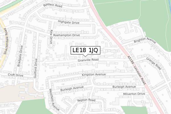 LE18 1JQ map - large scale - OS Open Zoomstack (Ordnance Survey)