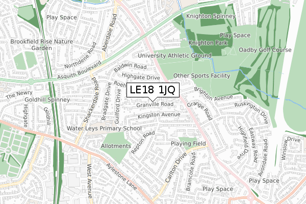 LE18 1JQ map - small scale - OS Open Zoomstack (Ordnance Survey)