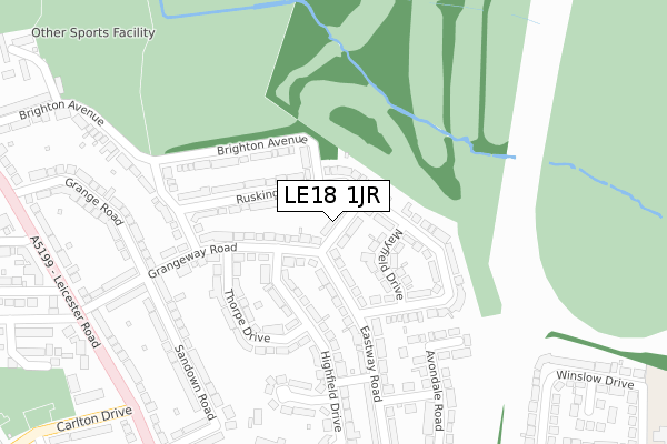 LE18 1JR map - large scale - OS Open Zoomstack (Ordnance Survey)