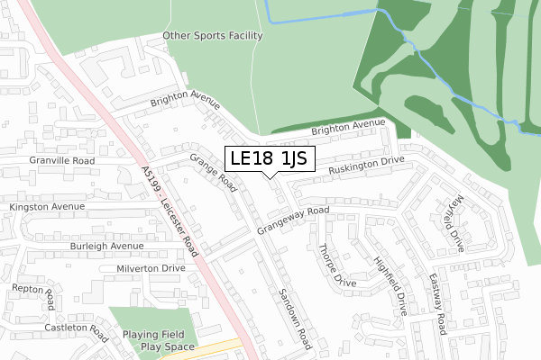LE18 1JS map - large scale - OS Open Zoomstack (Ordnance Survey)