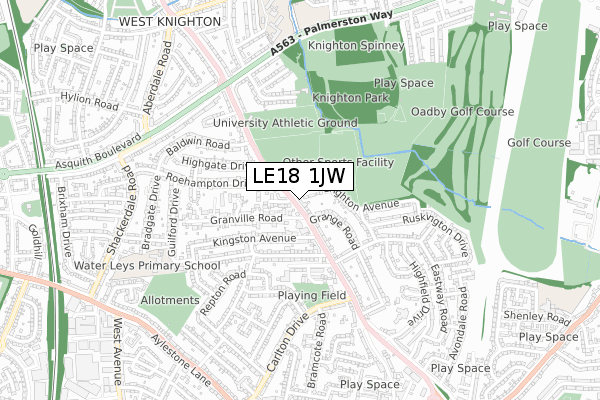 LE18 1JW map - small scale - OS Open Zoomstack (Ordnance Survey)