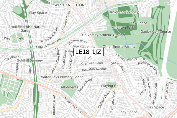 LE18 1JZ map - small scale - OS Open Zoomstack (Ordnance Survey)