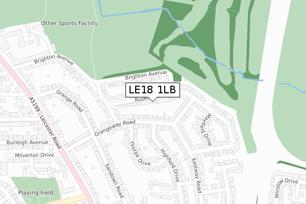 LE18 1LB map - large scale - OS Open Zoomstack (Ordnance Survey)