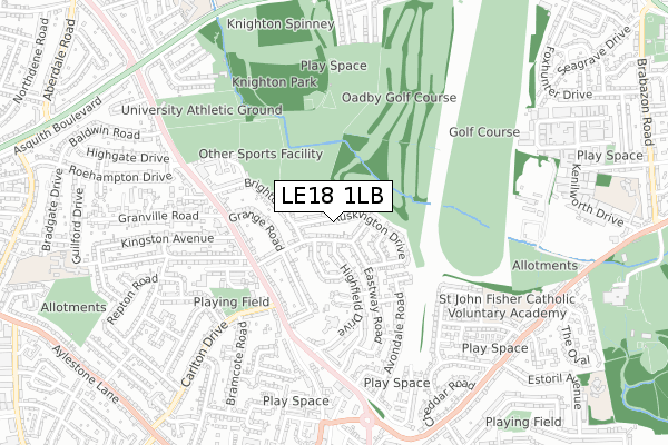 LE18 1LB map - small scale - OS Open Zoomstack (Ordnance Survey)