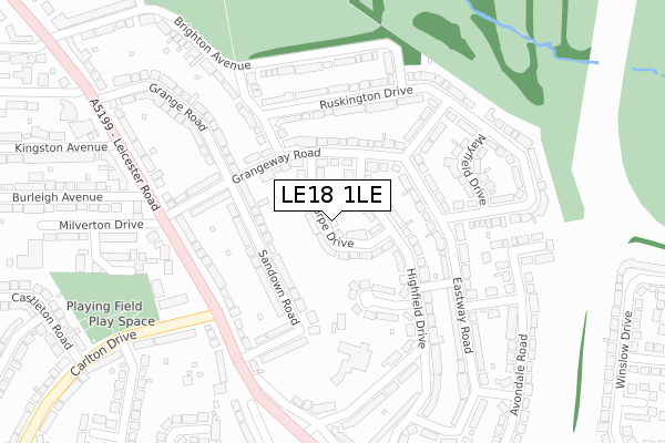 LE18 1LE map - large scale - OS Open Zoomstack (Ordnance Survey)
