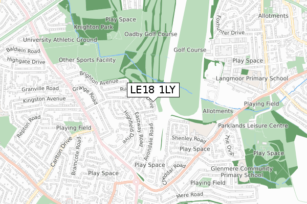 LE18 1LY map - small scale - OS Open Zoomstack (Ordnance Survey)