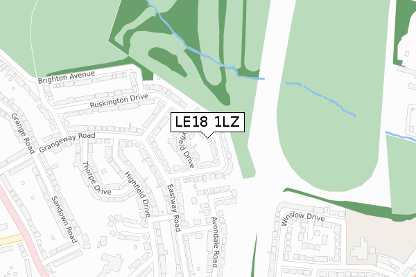 LE18 1LZ map - large scale - OS Open Zoomstack (Ordnance Survey)