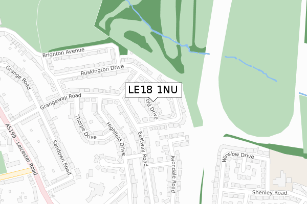LE18 1NU map - large scale - OS Open Zoomstack (Ordnance Survey)