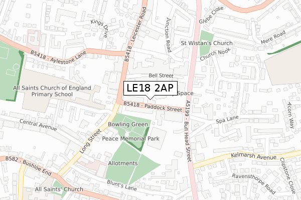 LE18 2AP map - large scale - OS Open Zoomstack (Ordnance Survey)