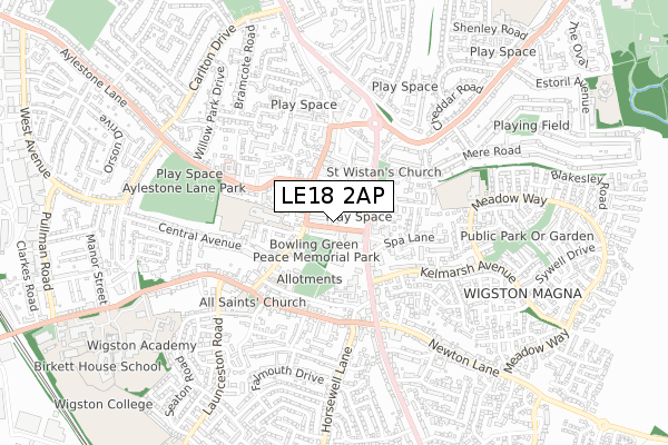 LE18 2AP map - small scale - OS Open Zoomstack (Ordnance Survey)