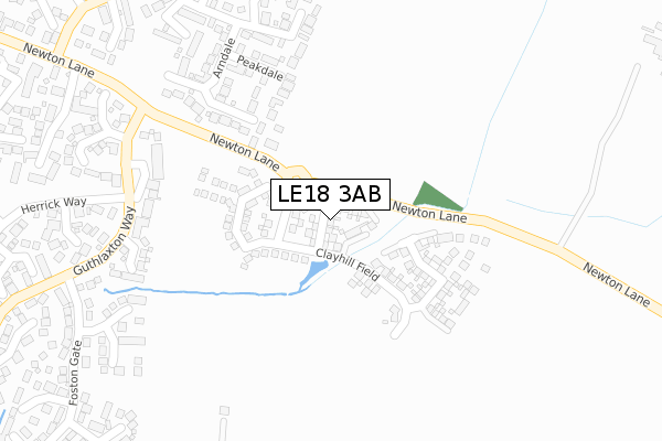 LE18 3AB map - large scale - OS Open Zoomstack (Ordnance Survey)
