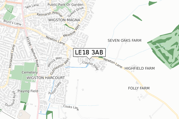 LE18 3AB map - small scale - OS Open Zoomstack (Ordnance Survey)