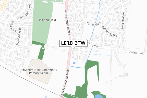 LE18 3TW map - large scale - OS Open Zoomstack (Ordnance Survey)