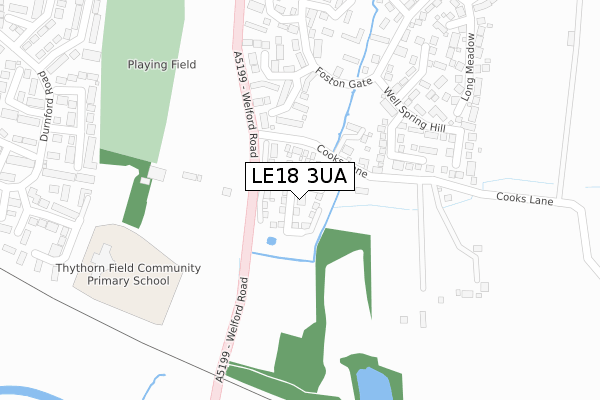 LE18 3UA map - large scale - OS Open Zoomstack (Ordnance Survey)