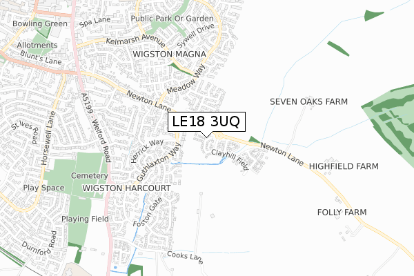 LE18 3UQ map - small scale - OS Open Zoomstack (Ordnance Survey)