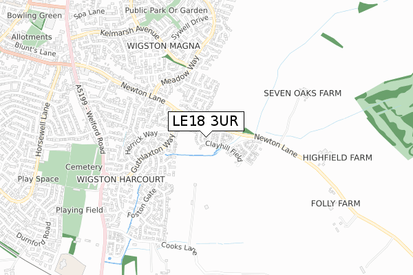 LE18 3UR map - small scale - OS Open Zoomstack (Ordnance Survey)