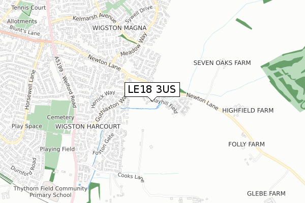 LE18 3US map - small scale - OS Open Zoomstack (Ordnance Survey)