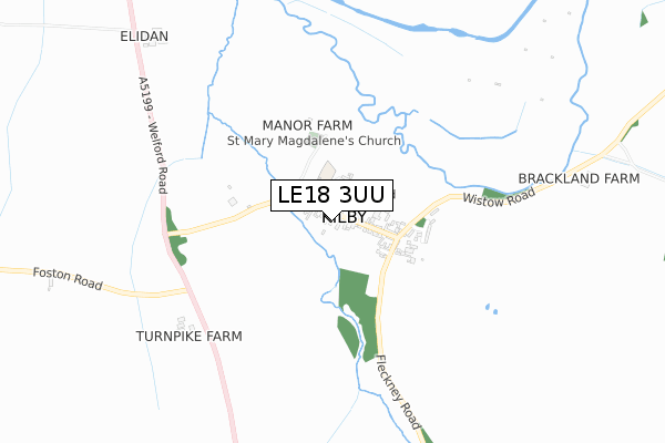 LE18 3UU map - small scale - OS Open Zoomstack (Ordnance Survey)