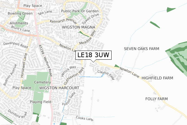 LE18 3UW map - small scale - OS Open Zoomstack (Ordnance Survey)