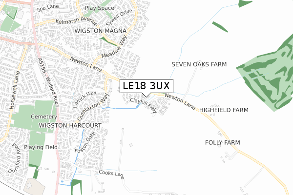 LE18 3UX map - small scale - OS Open Zoomstack (Ordnance Survey)