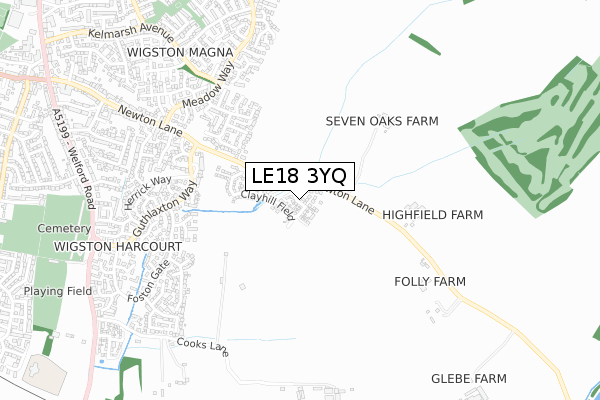LE18 3YQ map - small scale - OS Open Zoomstack (Ordnance Survey)