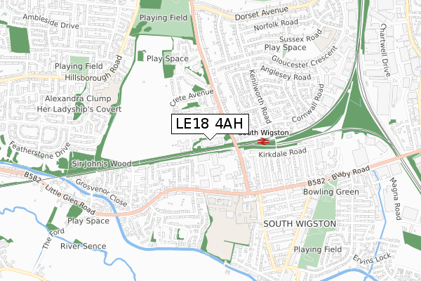 LE18 4AH map - small scale - OS Open Zoomstack (Ordnance Survey)