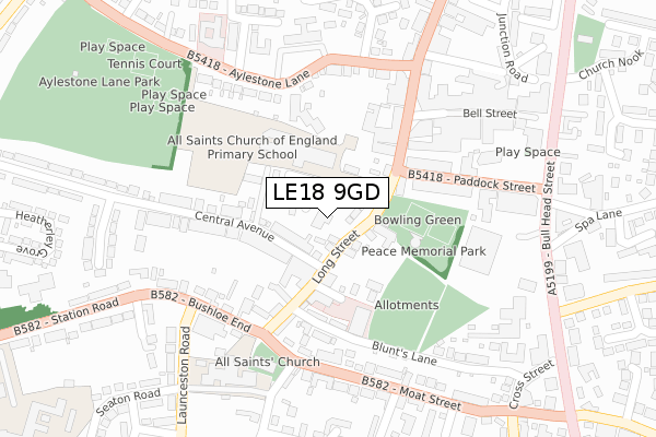 LE18 9GD map - large scale - OS Open Zoomstack (Ordnance Survey)
