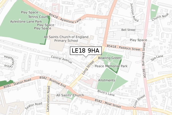 LE18 9HA map - large scale - OS Open Zoomstack (Ordnance Survey)