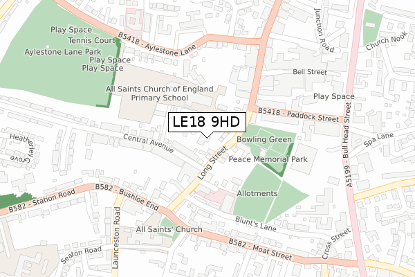 LE18 9HD map - large scale - OS Open Zoomstack (Ordnance Survey)