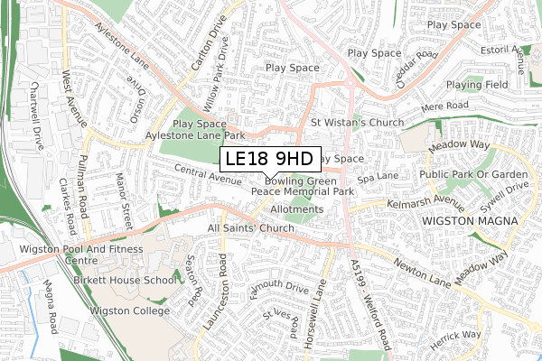 LE18 9HD map - small scale - OS Open Zoomstack (Ordnance Survey)