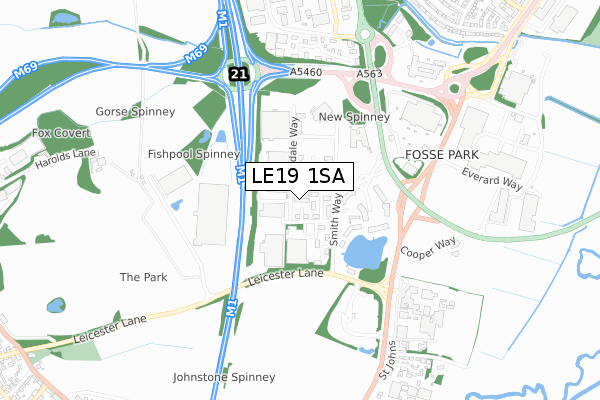 LE19 1SA map - small scale - OS Open Zoomstack (Ordnance Survey)