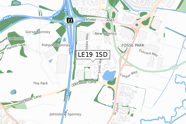 LE19 1SD map - small scale - OS Open Zoomstack (Ordnance Survey)