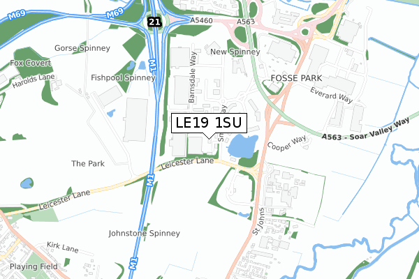 LE19 1SU map - small scale - OS Open Zoomstack (Ordnance Survey)