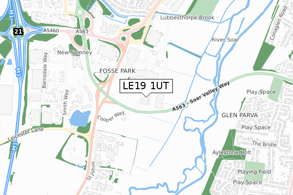 LE19 1UT map - small scale - OS Open Zoomstack (Ordnance Survey)