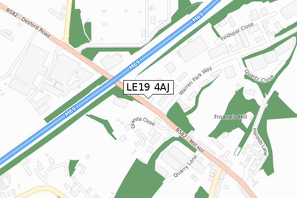 LE19 4AJ map - large scale - OS Open Zoomstack (Ordnance Survey)