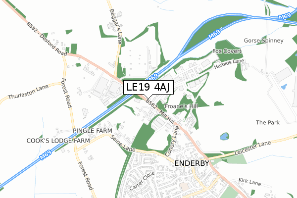 LE19 4AJ map - small scale - OS Open Zoomstack (Ordnance Survey)