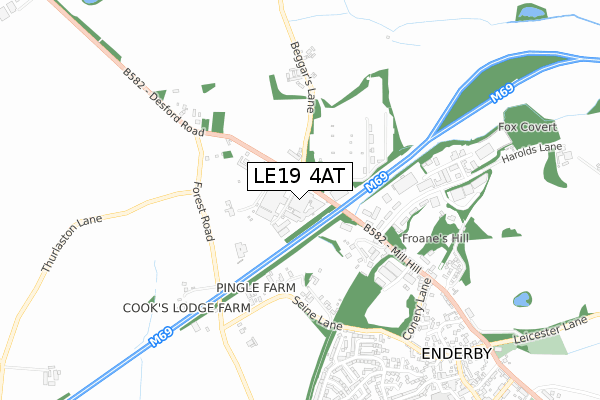 LE19 4AT map - small scale - OS Open Zoomstack (Ordnance Survey)