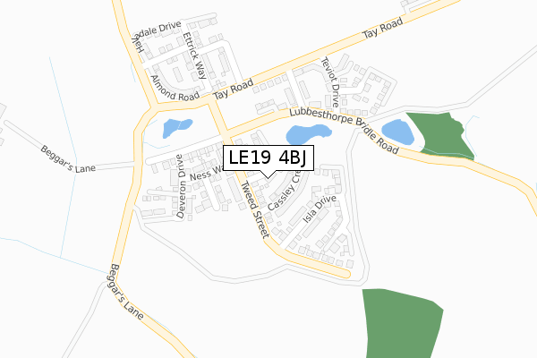 LE19 4BJ map - large scale - OS Open Zoomstack (Ordnance Survey)