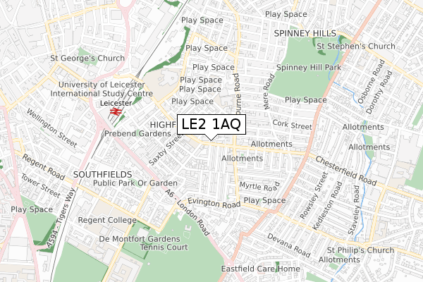 LE2 1AQ map - small scale - OS Open Zoomstack (Ordnance Survey)