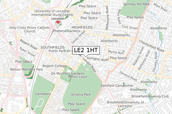 LE2 1HT map - small scale - OS Open Zoomstack (Ordnance Survey)