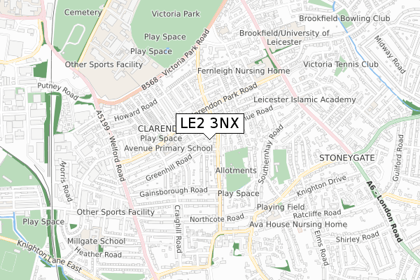 LE2 3NX map - small scale - OS Open Zoomstack (Ordnance Survey)