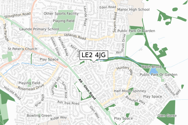 LE2 4JG map - small scale - OS Open Zoomstack (Ordnance Survey)