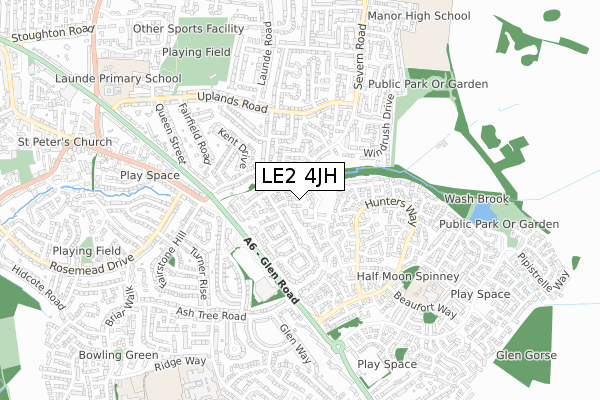 LE2 4JH map - small scale - OS Open Zoomstack (Ordnance Survey)