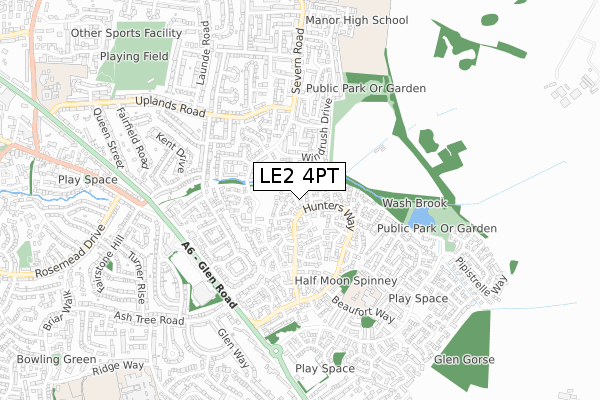 LE2 4PT map - small scale - OS Open Zoomstack (Ordnance Survey)