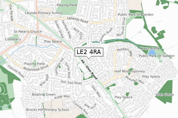 LE2 4RA map - small scale - OS Open Zoomstack (Ordnance Survey)